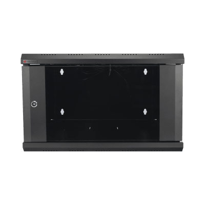 Gabinete de Pared Desarmable / 6U / 19 Pulgadas / 600 x 550 x 382 mm / Cristal Templado 5 mm / Carga Estática 60 kg / Acero SPCC RAL 9004 / IP20 Interior / RoHS